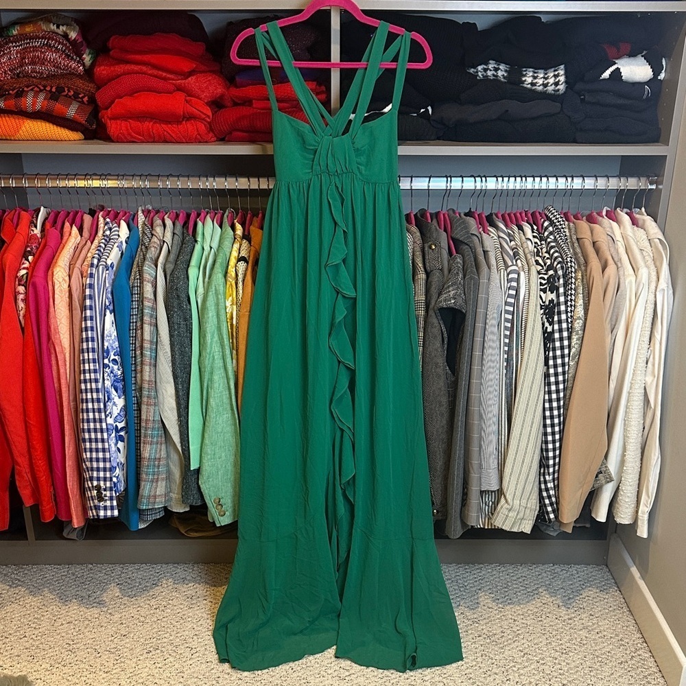 Unbranded green sleeveless side zipper closure lined maxi dress size XS